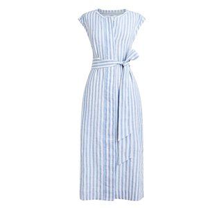 J. Crew | NWT Tie-waist Linen Shirtdress in White and Blue Stripe | Size Large